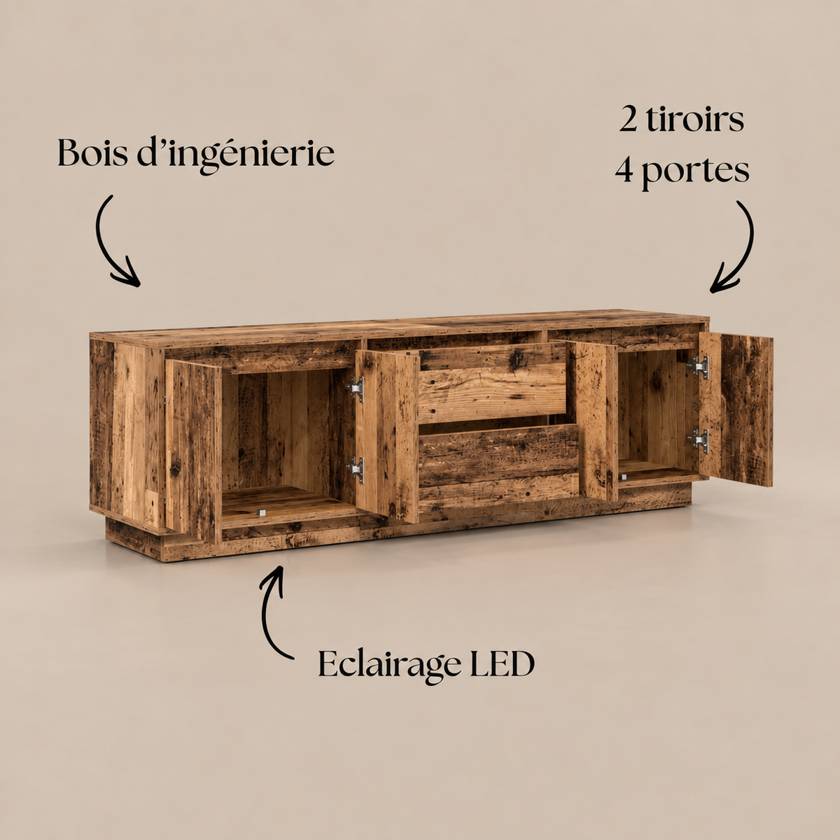 Meuble TV Vieux Bois LED