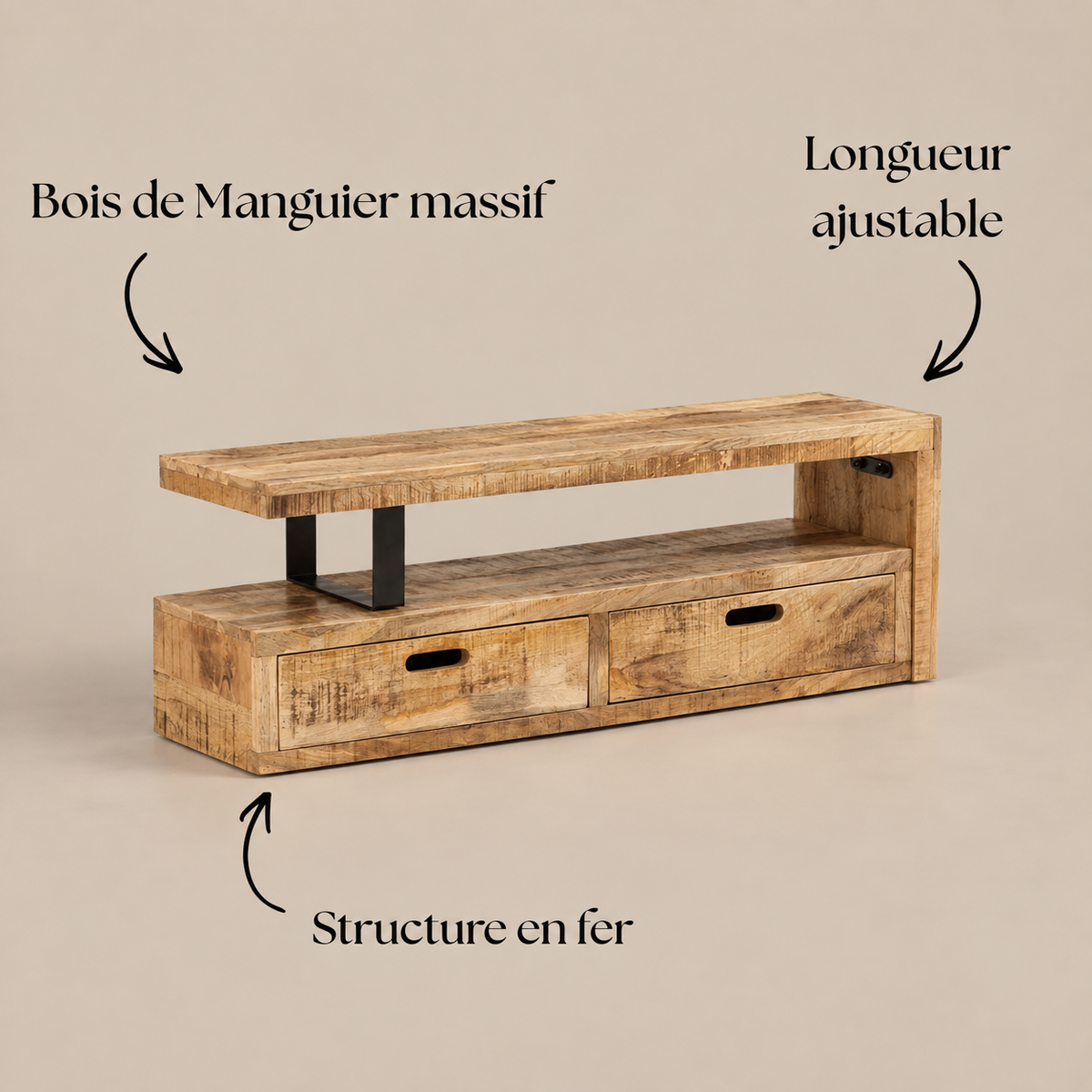 Meuble TV Bois de Manguier Modulable