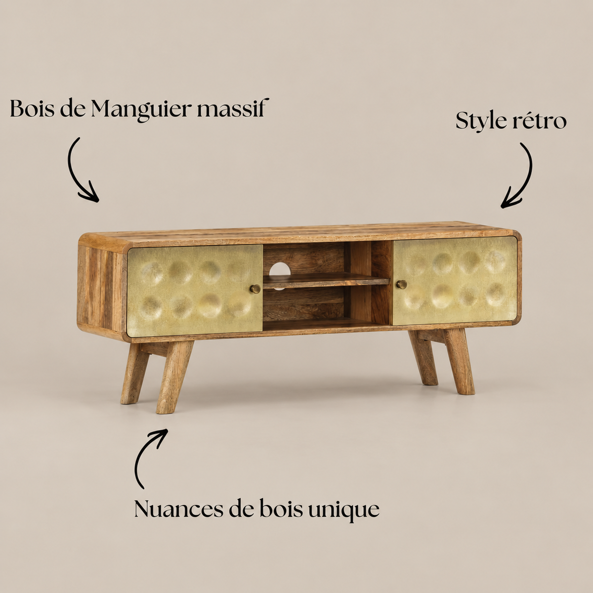 Meuble TV Bois de Manguier Rétro