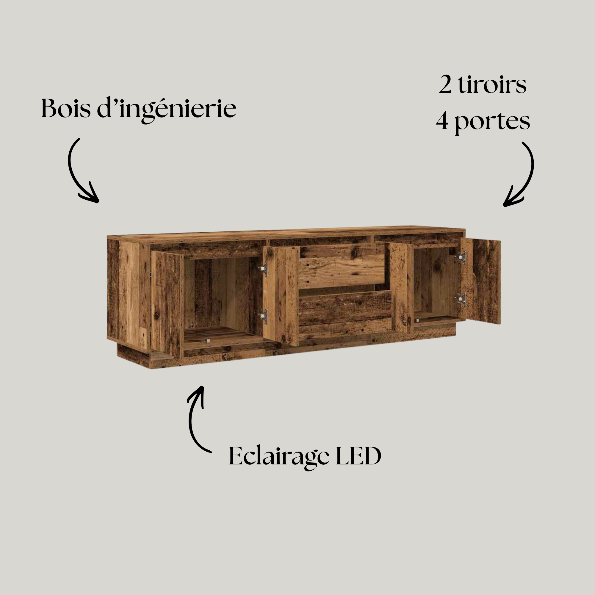 Meuble TV Vieux Bois LED
